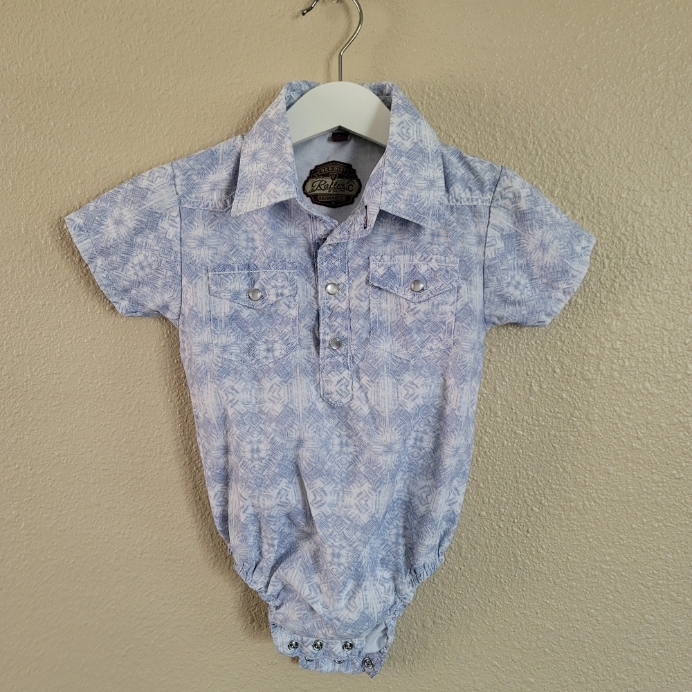 Rafter C Infant Boys' White/Blue Aztec Print Short Sleeve Onsie 18 mo